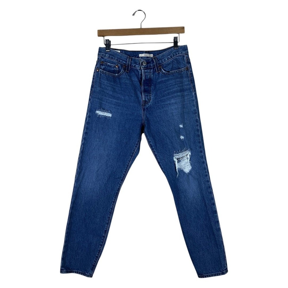 Levis Wedgie Straight Distressed High Rise Jeans Blue Denim Ripped Size 29